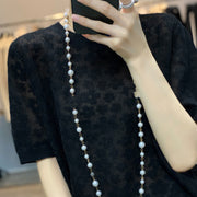 sheer crochet floral jacquard half-sleeve tee, view 2 - MRSLM