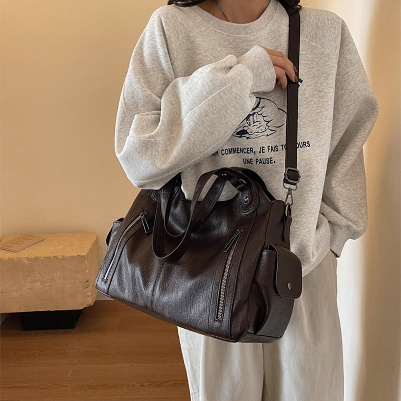 Women's large slouchy PU leather shoulder bag, view 5 - MRSLM
