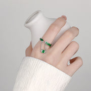sterling silver green glaze chain zircon ring, view 6 - MRSLM