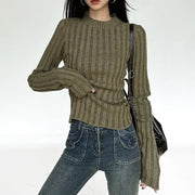 Round neck slim fit knitted pullover, view 2 - MRSLM