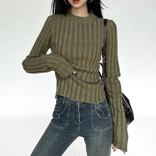 Round neck slim fit knitted pullover, view 2 - MRSLM
