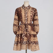 long sleeve leopard print dress, view 2 - MRSLM