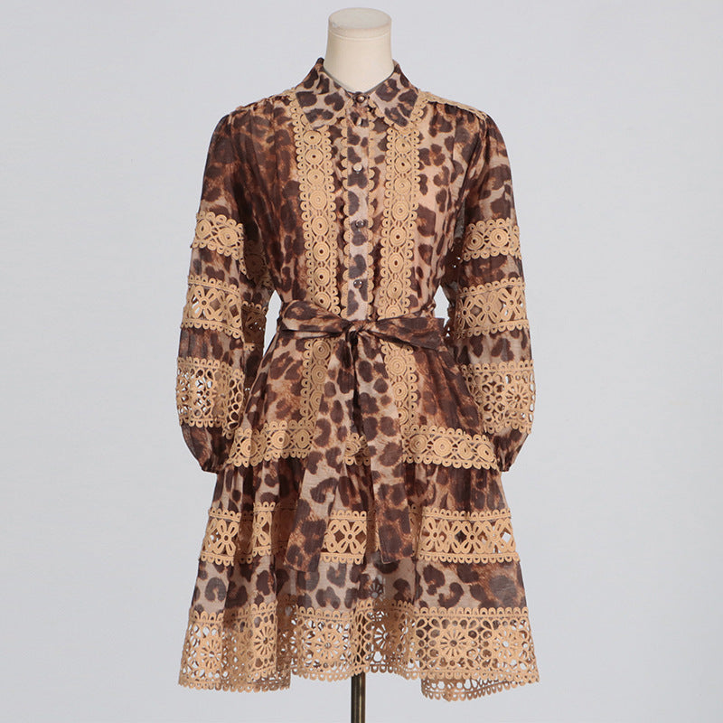 long sleeve leopard print dress, view 2 - MRSLM