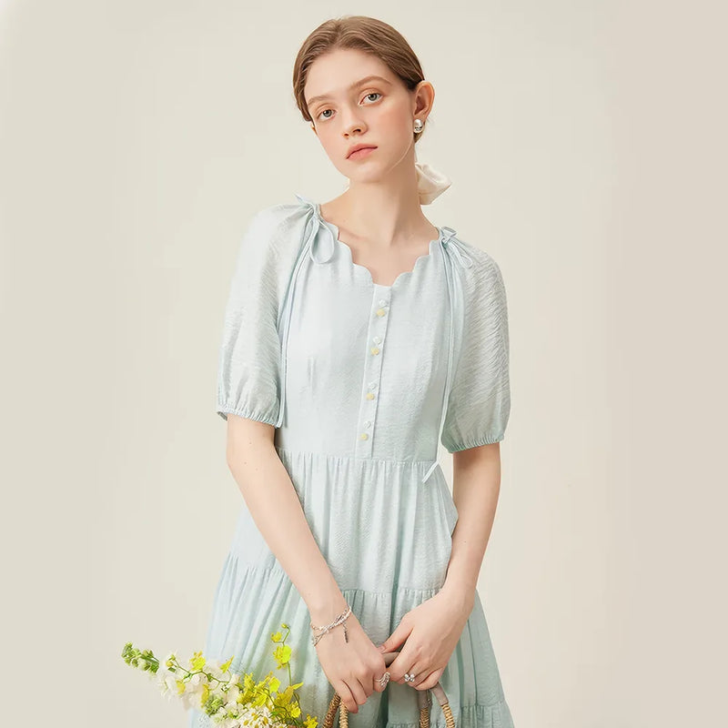 v-neck a-line midi dress, view 3 - MRSLM