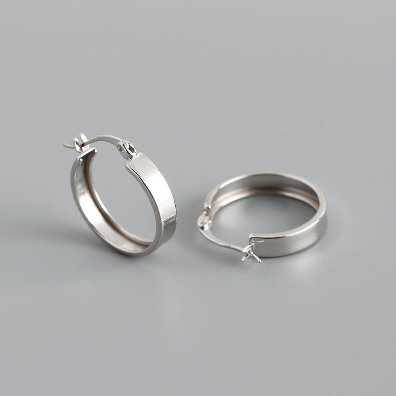 women's wide flat round hoop earrings, view 3 - MRSLM