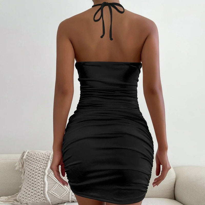 black halter bodycon dress, view 7 - MRSLM