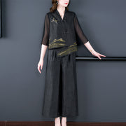 embroidered irregular top and wide-leg pants set, view 6 - MRSLM