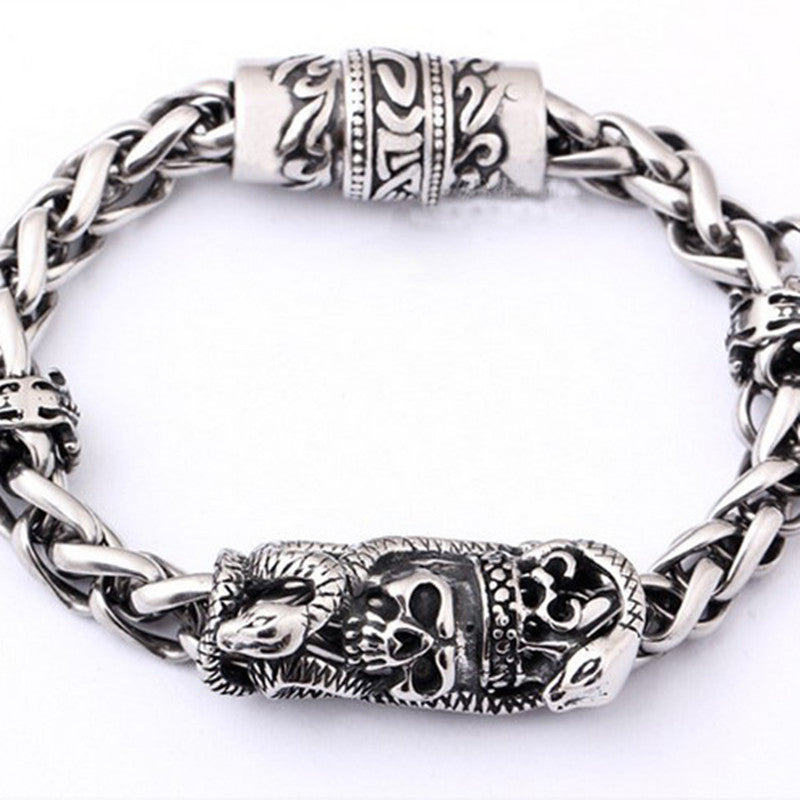 stainless steel magnet skull bracelet, view 3 - MRSLM