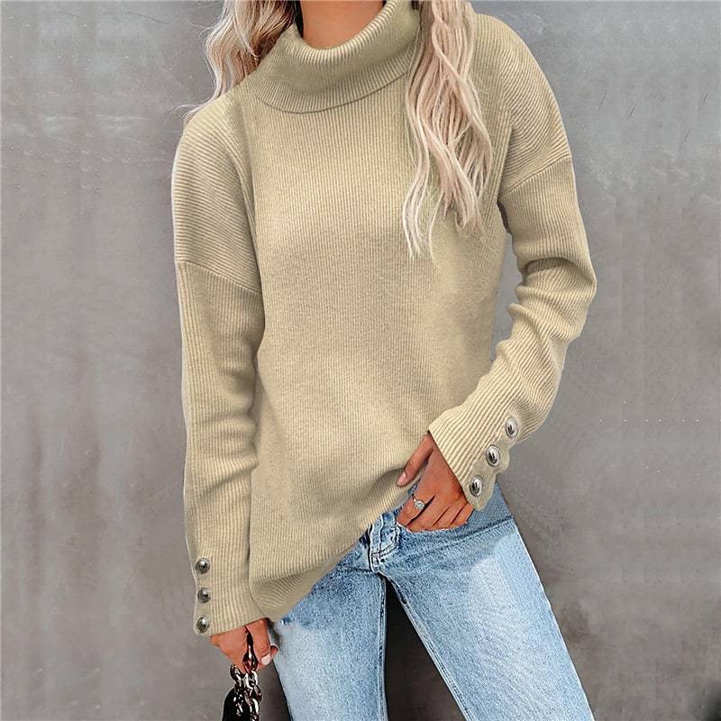 loose solid color cotton sweater, view 4 - MRSLM