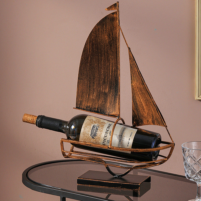 Iron sailboat wine rack, view 3 - MRSLM