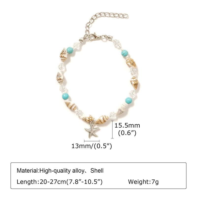 starfish and green stone beaded anklet, view 6 - MRSLM