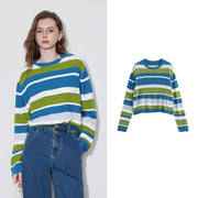 women's striped knitted sweater, view 2 - MRSLM