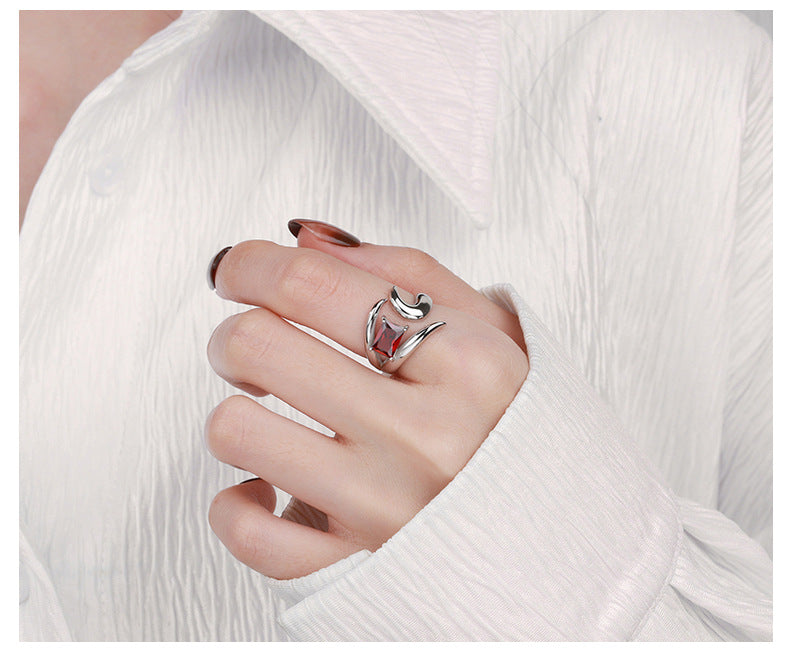 S925 silver red zircon open ring, view 9 - MRSLM