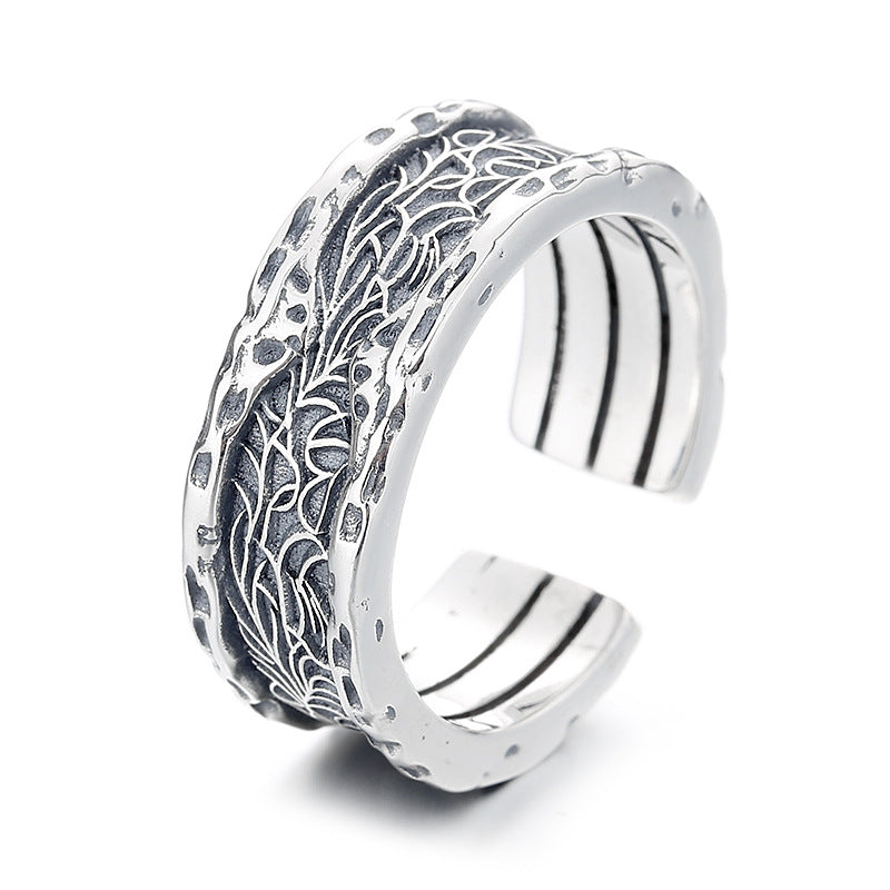 sterling silver tang grass pattern wide ring, view 7 - MRSLM