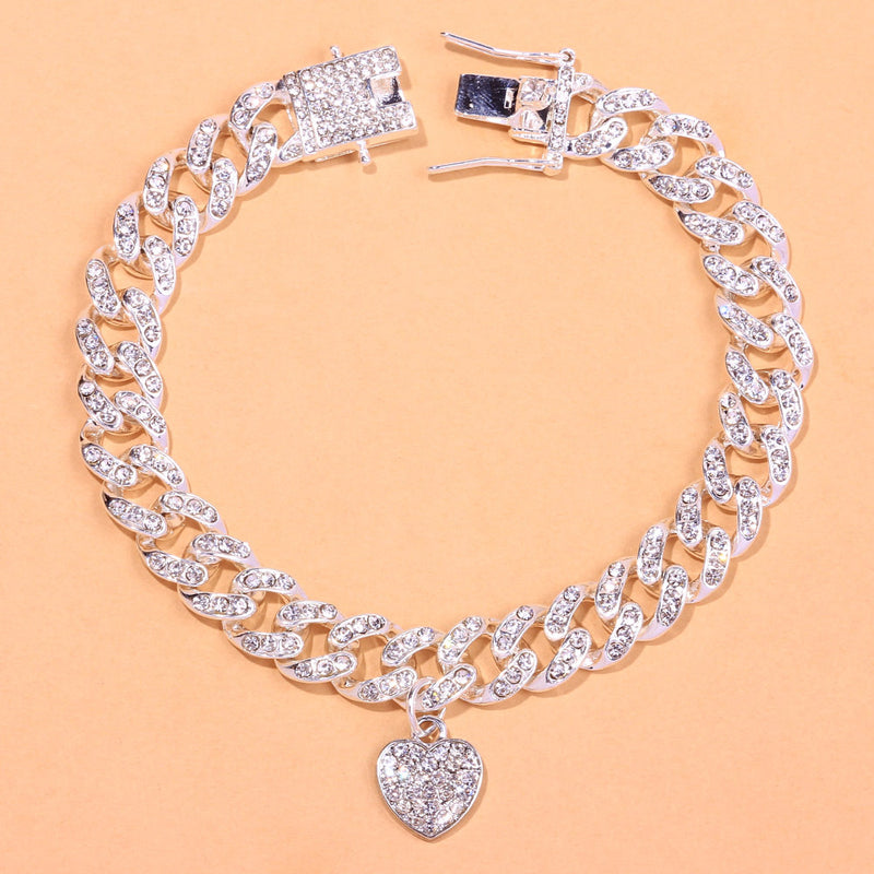 rhinestone heart cuban anklet, view 2 - MRSLM
