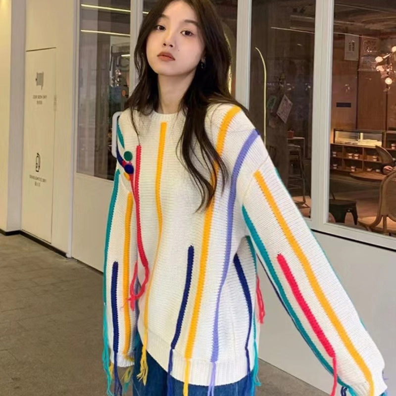 fringed striped sweater for women, view 3 - MRSLM