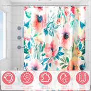 waterproof floral shower curtain with 12 hooks, view 5 - MRSLM