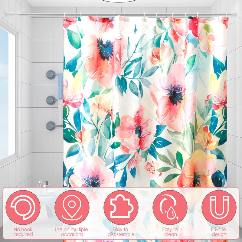 waterproof floral shower curtain with 12 hooks, view 5 - MRSLM