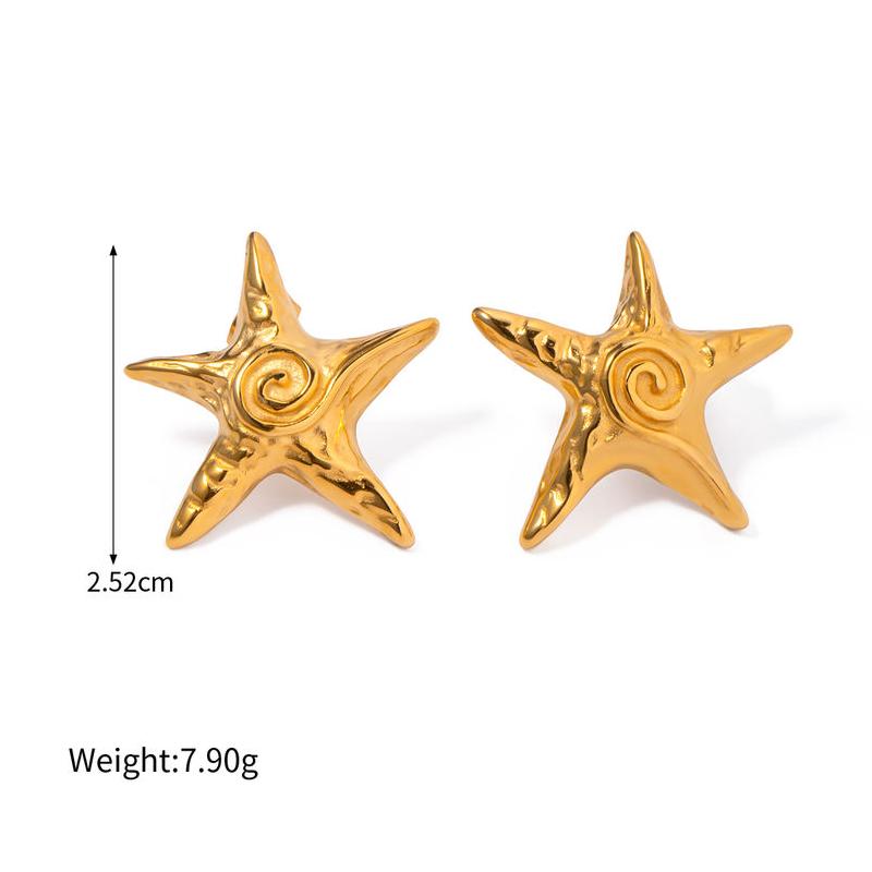 gold star spiral stud earrings, view 2 - MRSLM