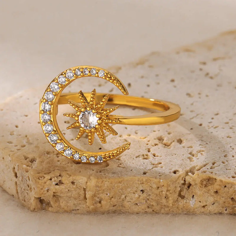 gold sun moon ring, view 6 - MRSLM