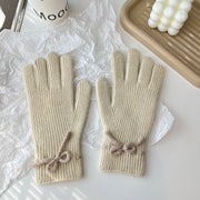 Solid-color bow warm finger gloves, view 7 - MRSLM