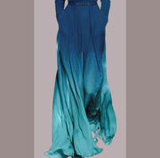 long sleeve v-neck gradient green dress with belt, view 8 - MRSLM