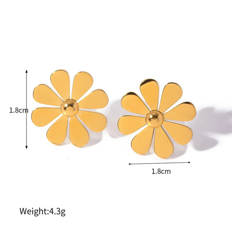 Stainless steel 18K PVD plated daisy stud earrings, view 2 - MRSLM
