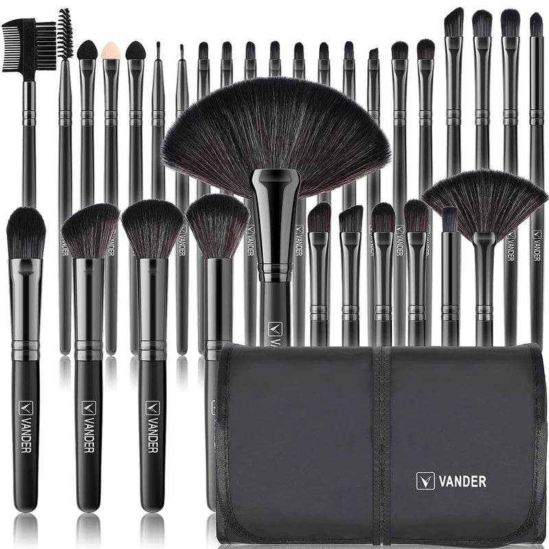 32-piece makeup brush set with case, view 4 - MRSLM