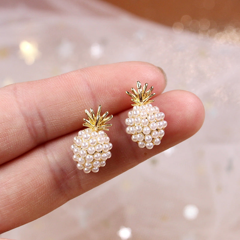 pearl pineapple stud earrings, view 5 - MRSLM