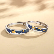 blue starry sky couple silver ring, view 4 - MRSLM