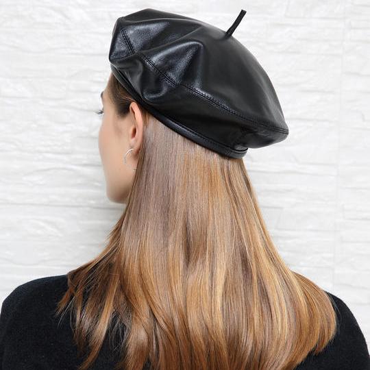 genuine leather retro beret cap, view 6 - MRSLM