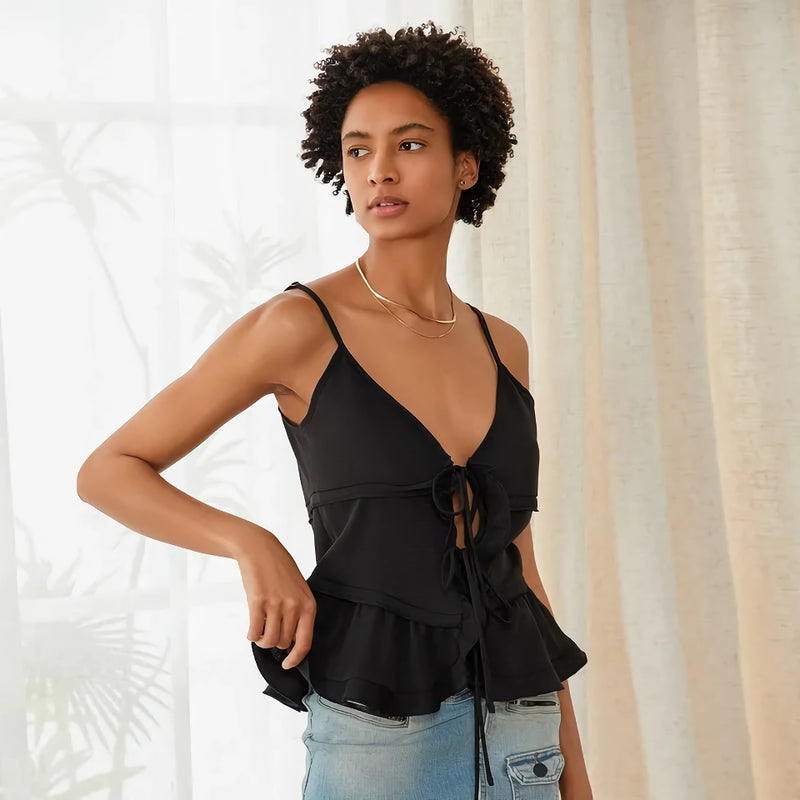v-neck tie-up camisole, view 3 - MRSLM