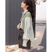 Women's striped knit collar top, view 5 - MRSLM