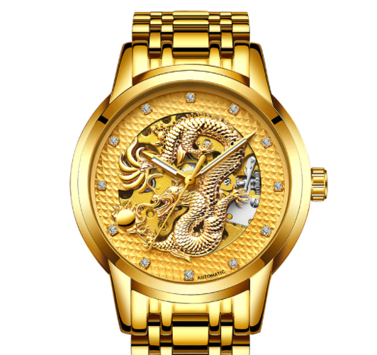gold skeleton automatic dragon watch, view 6 - MRSLM