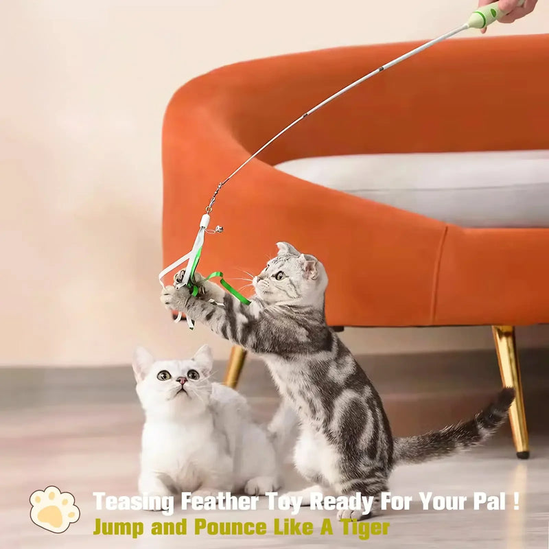 interactive retractable cat toy with laser and feather teaser, view 6 - MRSLM
