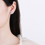 women's moissanite heart silver earrings, view 4 - MRSLM