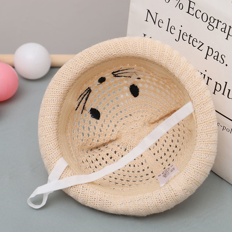 baby straw hat with cat ears, view 8 - MRSLM