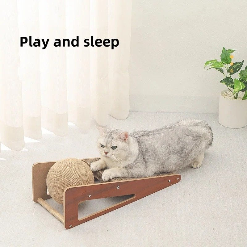 Detachable cat scratching board with sisal rope ball, view 4 - MRSLM