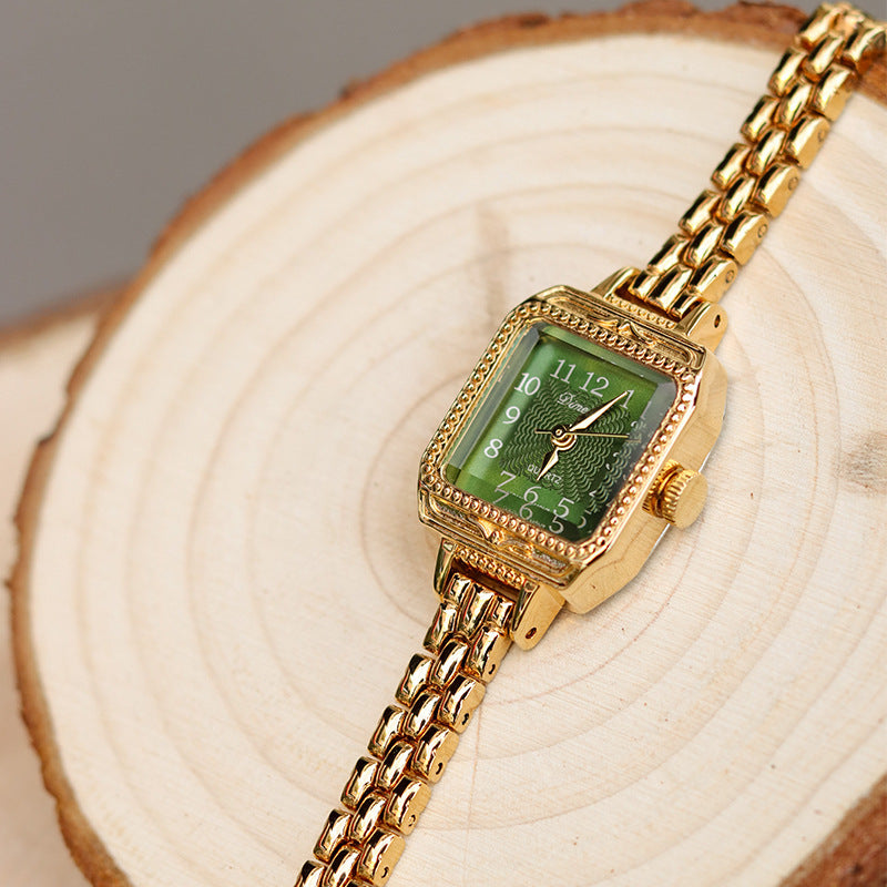 Women's green square watch with gold copper strap, view 2 - MRSLM