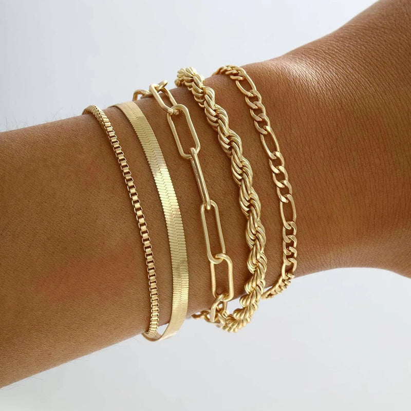 6-piece gold bracelet set, view 5 - MRSLM