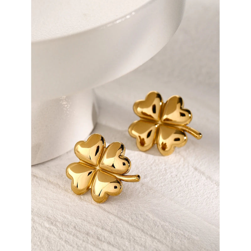 18k gold plated four-leaf clover drop earrings, view 4 - MRSLM