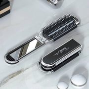 portable foldable hair brush with mirror, view 2 - MRSLM