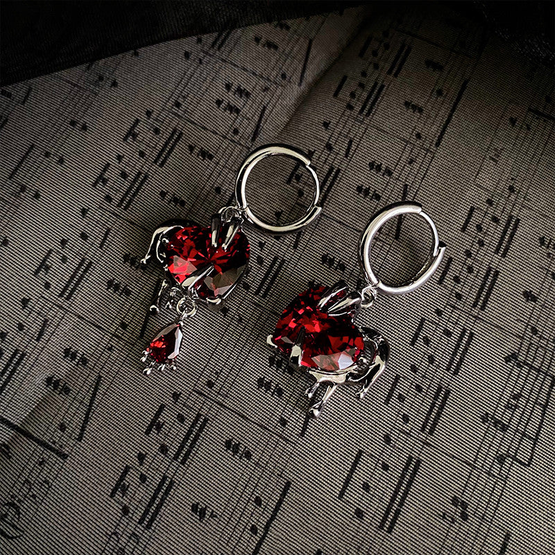 asymmetric zircon heart earrings, view 3 - MRSLM