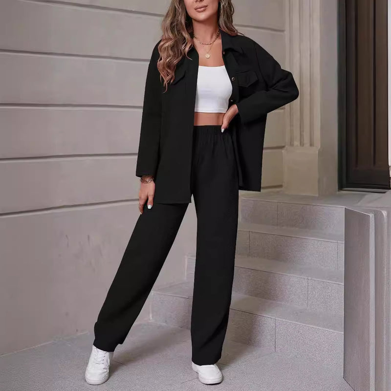 women's lapel cardigan casual suit set, view 6 - MRSLM