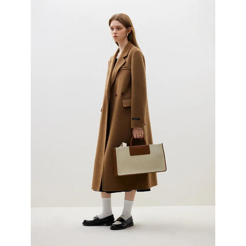 camel hair long woolen coat for women, view 3 - MRSLM