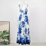 blue printed sling dress, view 4 - MRSLM
