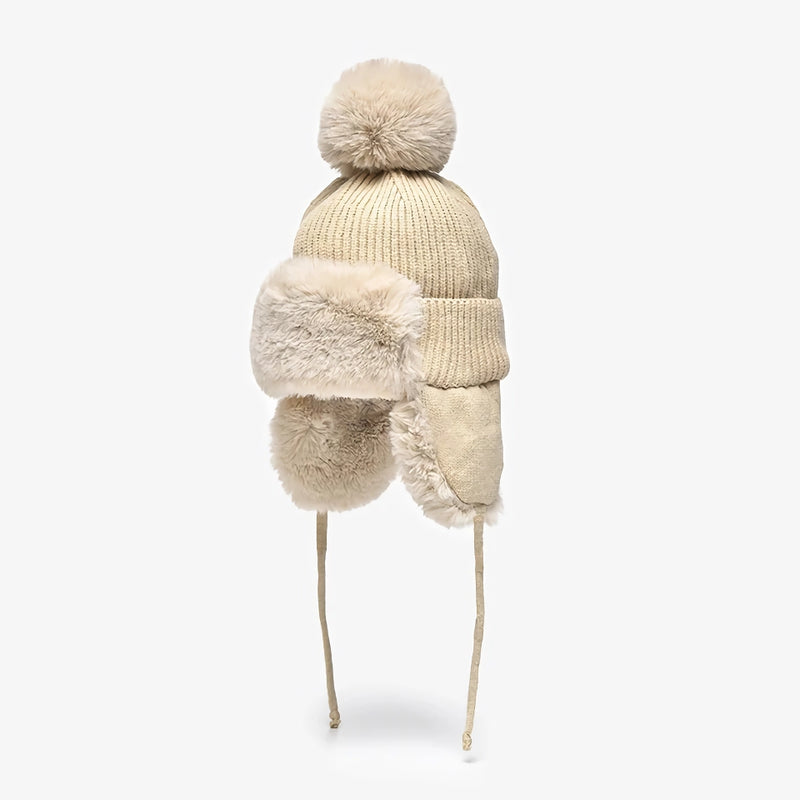 Women's faux fur knitted beanie with earflaps, view 9 - MRSLM