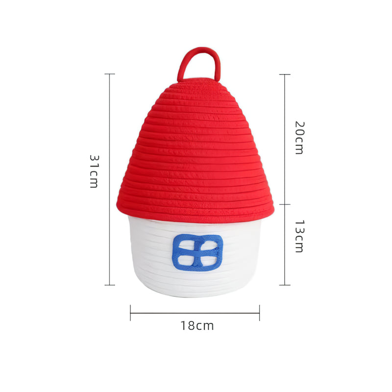 small round woven rope basket with lid, view 2 - MRSLM