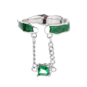 sterling silver green glaze chain zircon ring, view 4 - MRSLM