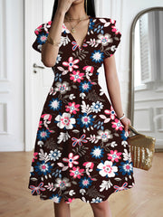 elegant V-neck midi dress, view 2 - MRSLM
